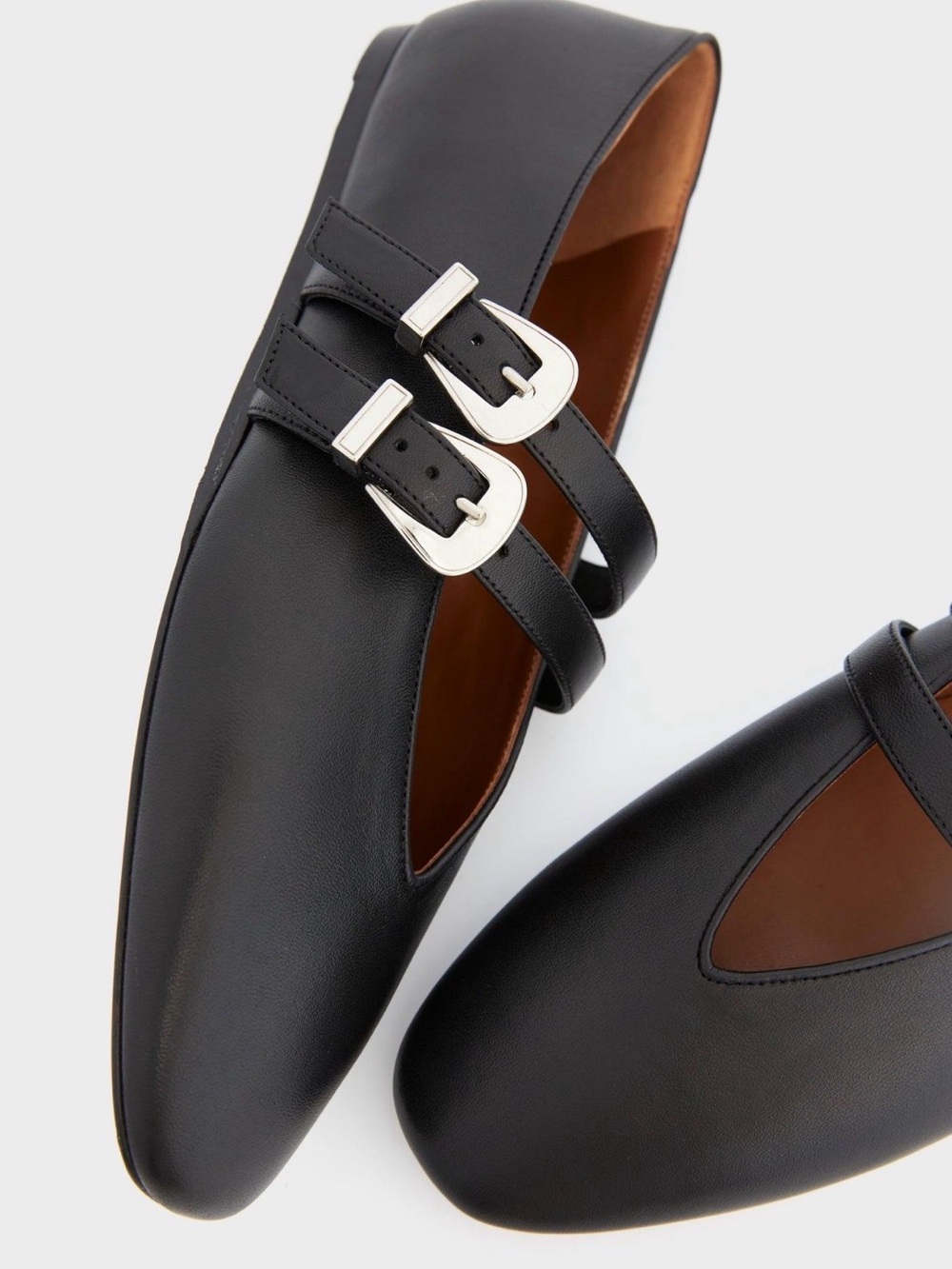 Le Monde Béryl Claudia Black Leather Double Buckle Mary Jane Flats Size 39